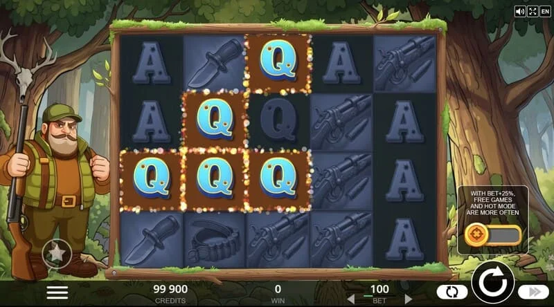 Hunt the Bucks - pantalla de juego principal 5x4 con animales del bosque y símbolos Coin